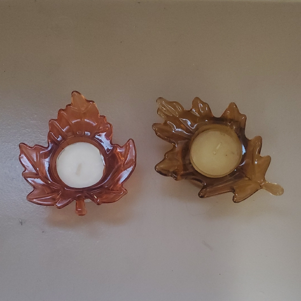 Autumn Leaf Glass Candle Holders - Set of 2